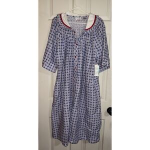 Kelly Reed Housecoat Robe Women's Size 20w Snap Front Pockets Vtg Red White Blue